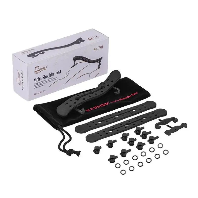 ערכת משענת כתף לכינור Kapaier Ultralight דגם NO.750: כוללת את המשענת השחורה, נרתיק נשיאה, אריזה מקורית וסט אביזרים מלא