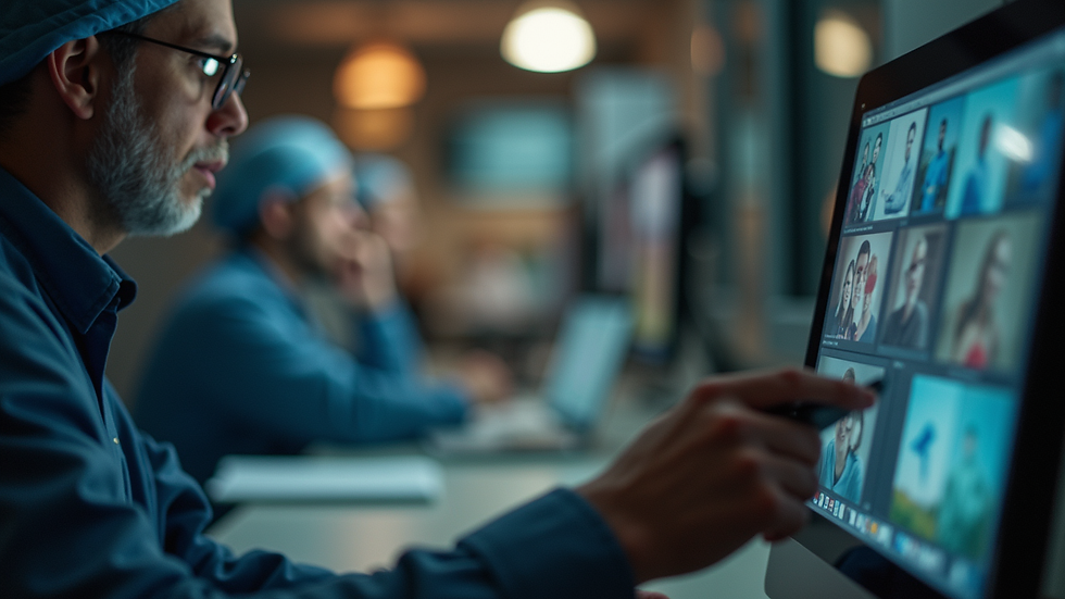 Plano detalle de imágenes histológicas digitales en pantalla de computadora