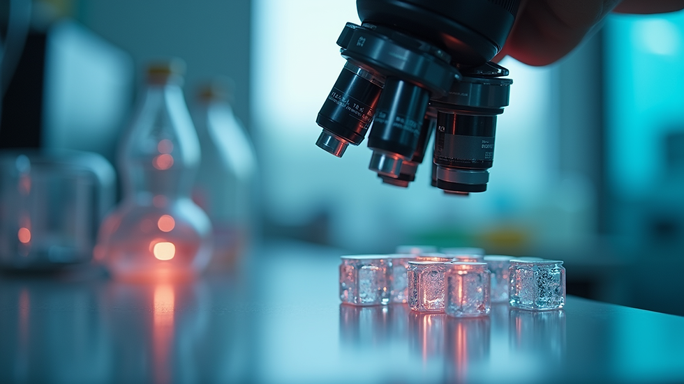Plano detalle de un microscopio con portaobjetos en laboratorio