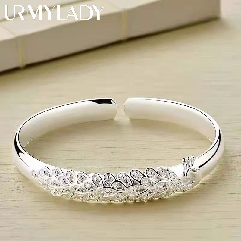 New 925 sterling silver elegant Peacock opening screen bracelet Bangles for wome