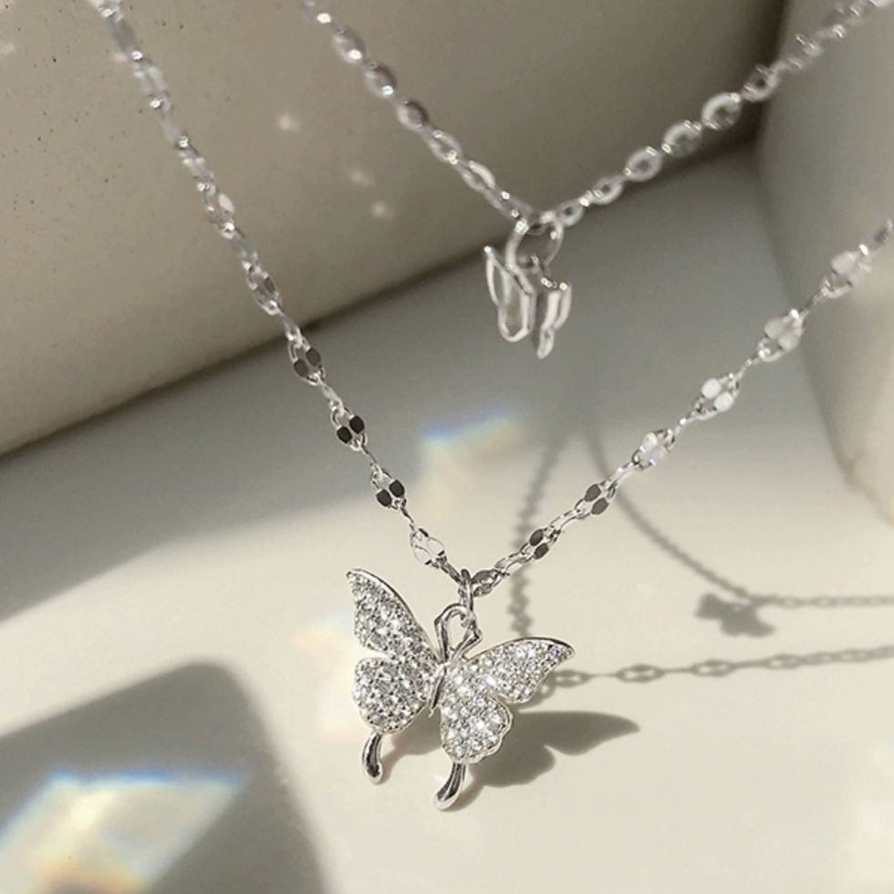 Miniatura: Double Layer Butterfly Women Necklace Sparkling Exquisite Double Layer Collar Ch