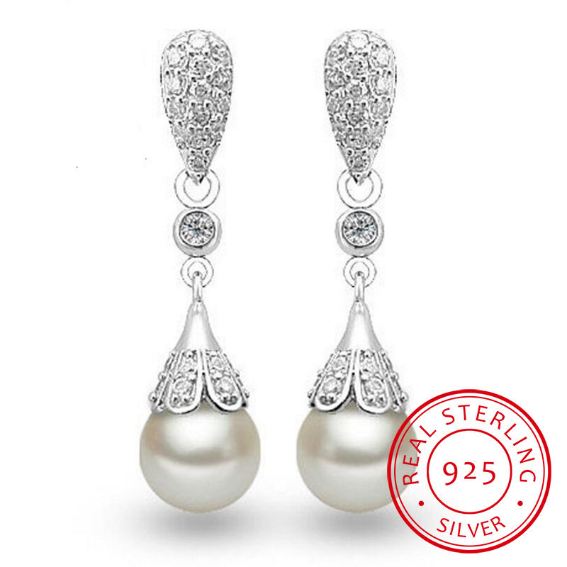 925 Sterling Silver Pearl Jewelry Natural Freshwater Pearl Drop Earrings For Wom