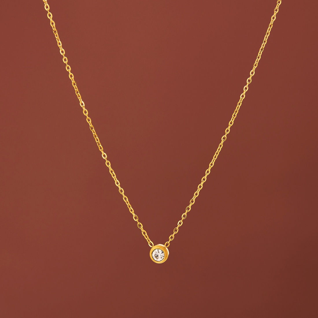 New Minimalist Women Necklace Stainless Steel Gold Plated Small Round Zircon Pen