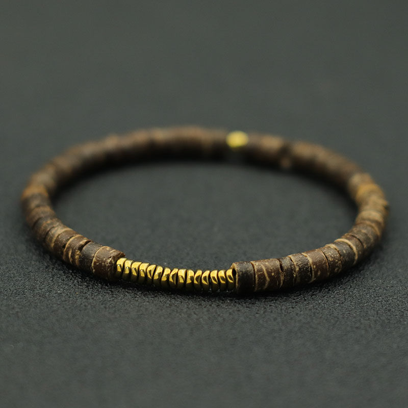 Miniatura: New 4mm Bracelet Men Antique Gold Color Hematite Stone Braclet Natural Wooden Br
