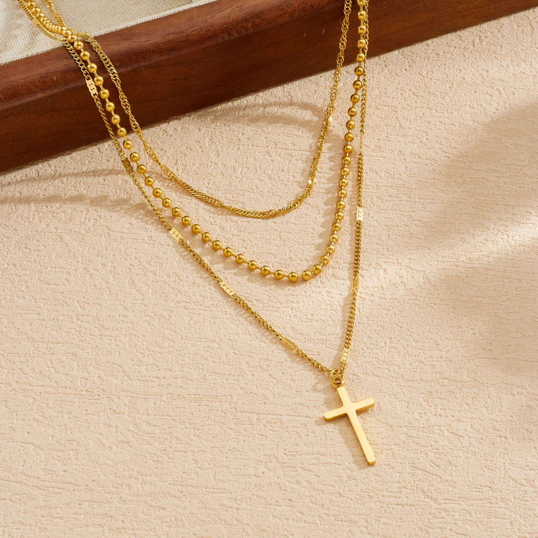 Stainless Steel Multi Layer Cross Pendant Necklace For Women Girl Fashion New Tr