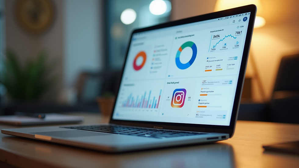 Eye-level view of a laptop displaying social media marketing analytics