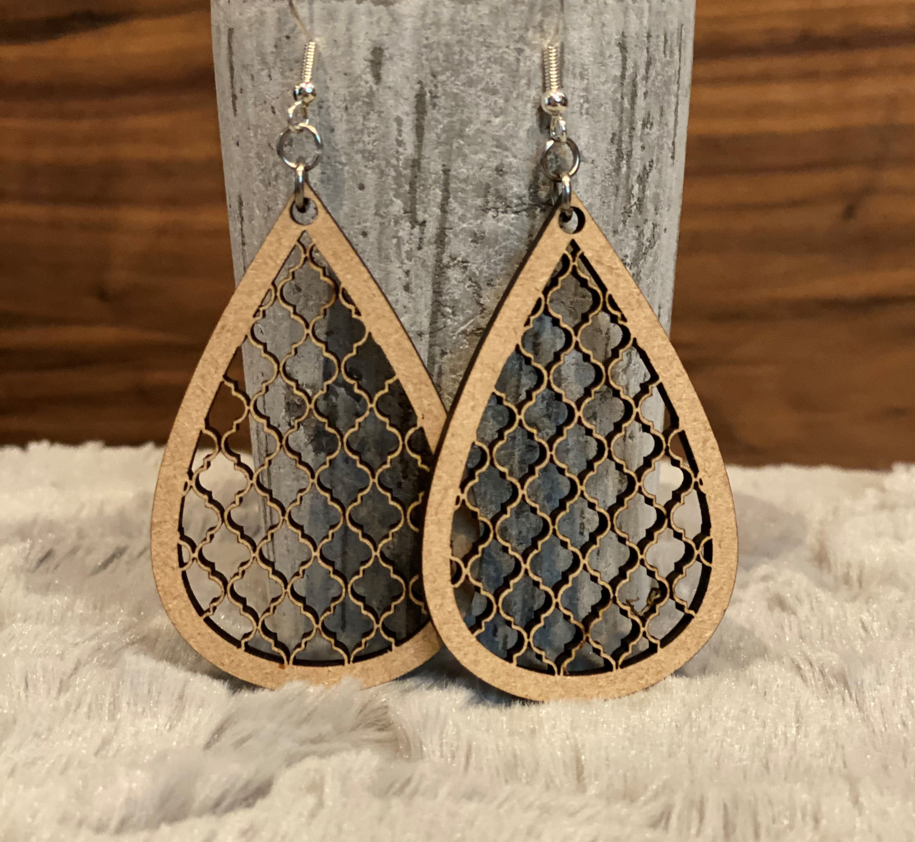 Natural Wood Earrings, Geometric Design