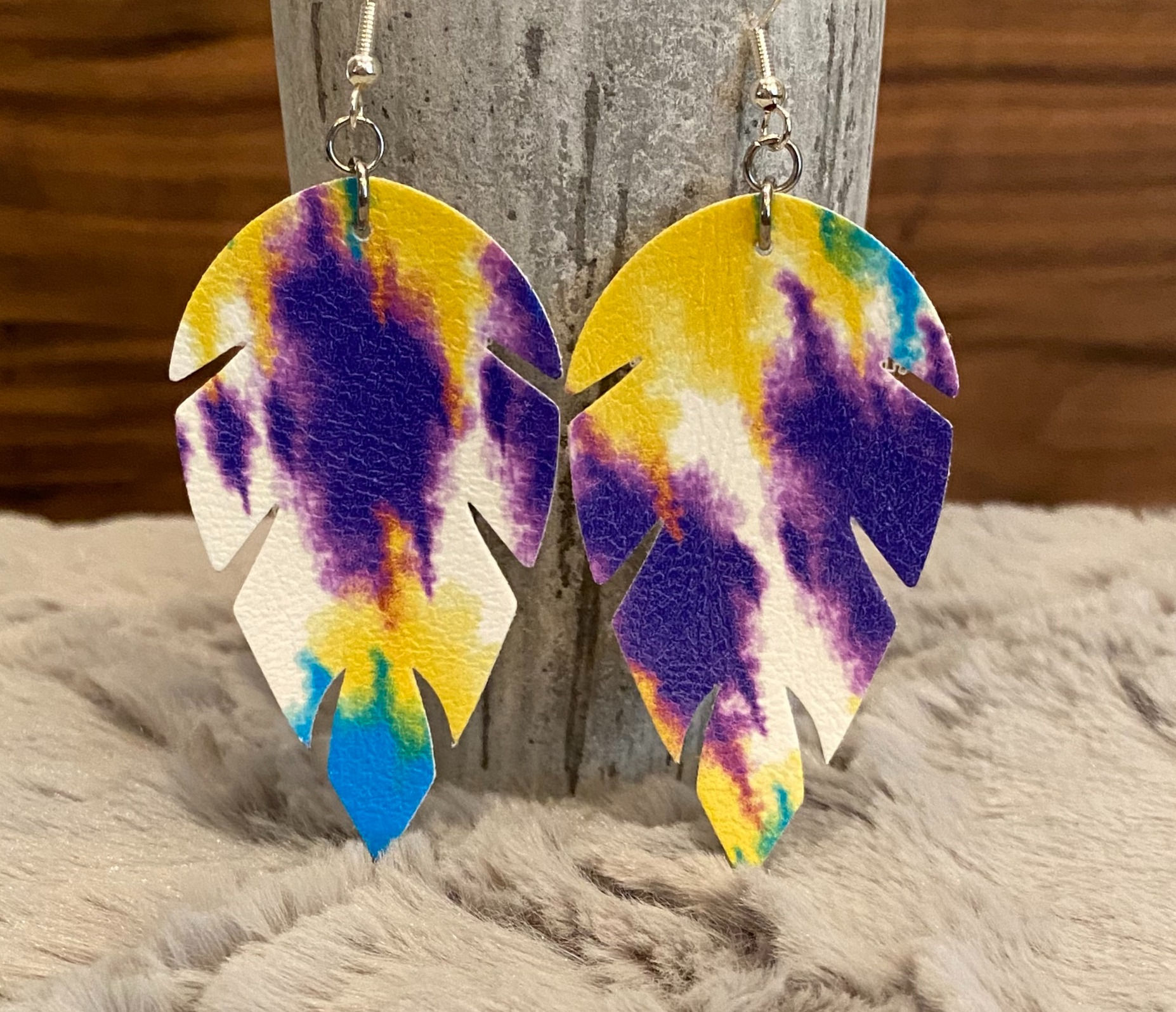 Tie-Dye Faux Leather Earrings, Leaf-Shape