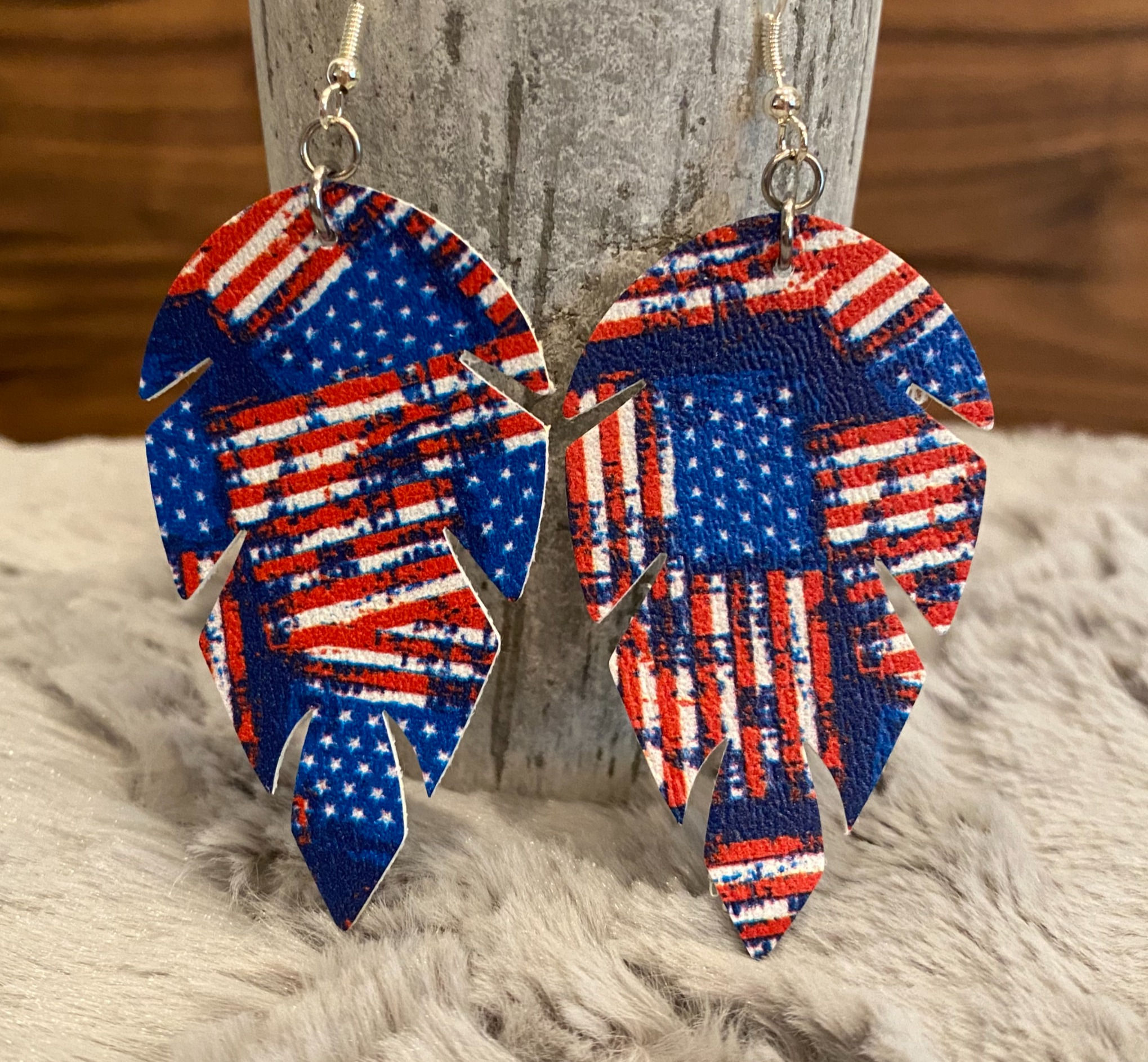American Flag Faux Leather Earrings, Leaf-Shape