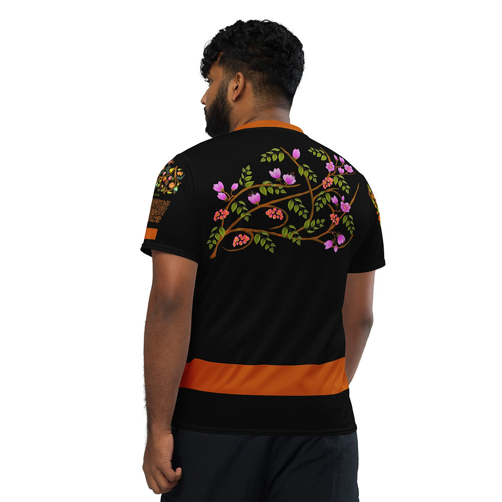 Thumbnail: Recycled unisex sports jersey - Hand painted & printed Nature Motifs on Black