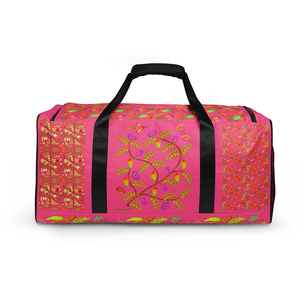 Thumbnail: Duffle bag - Hand Painted Nature Motifs on Brilliant Rose