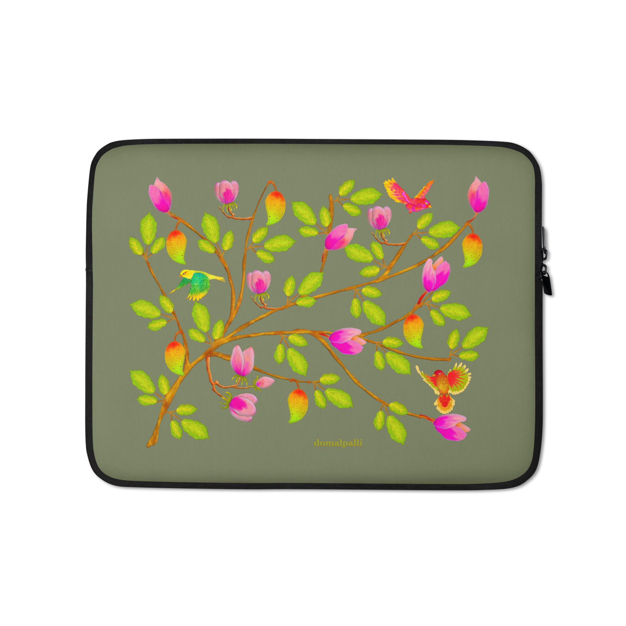 Laptop Sleeve - Hand Painted Nature Motifs on Finch
