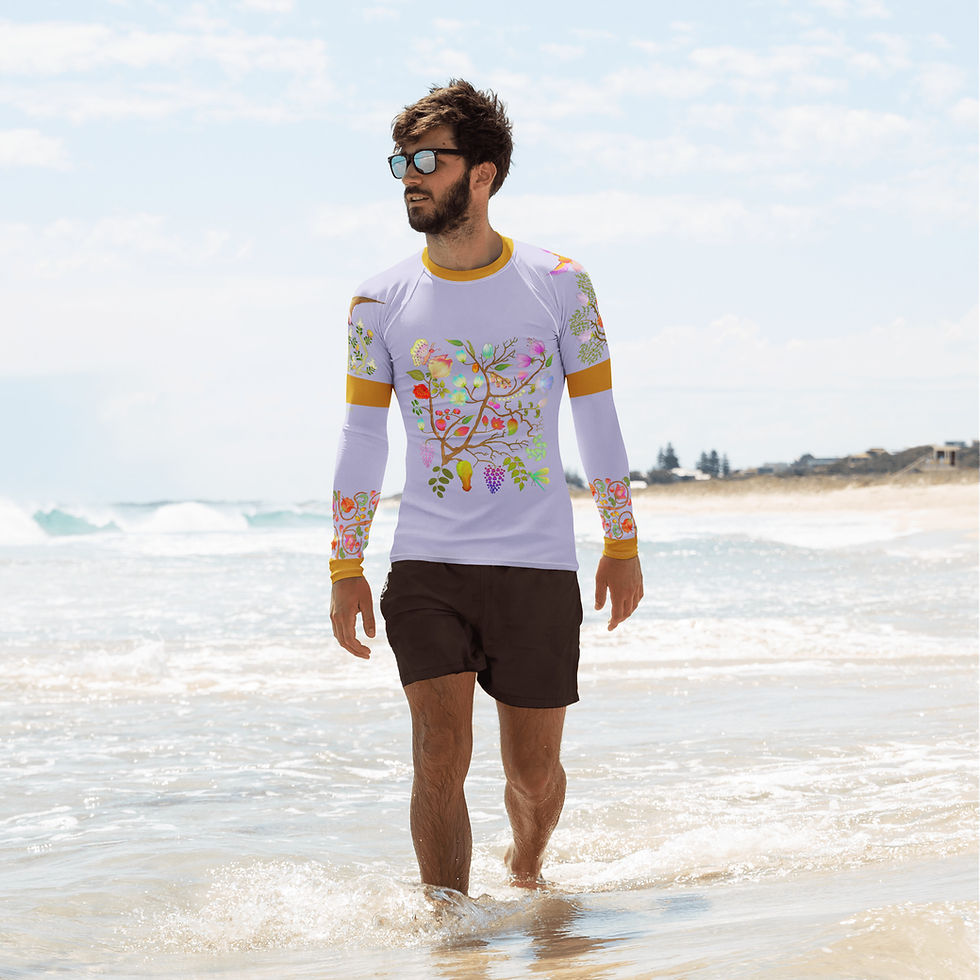 Thumbnail: Men's Rash Guard - Hand painted & printed Nature Motifs on Melrose