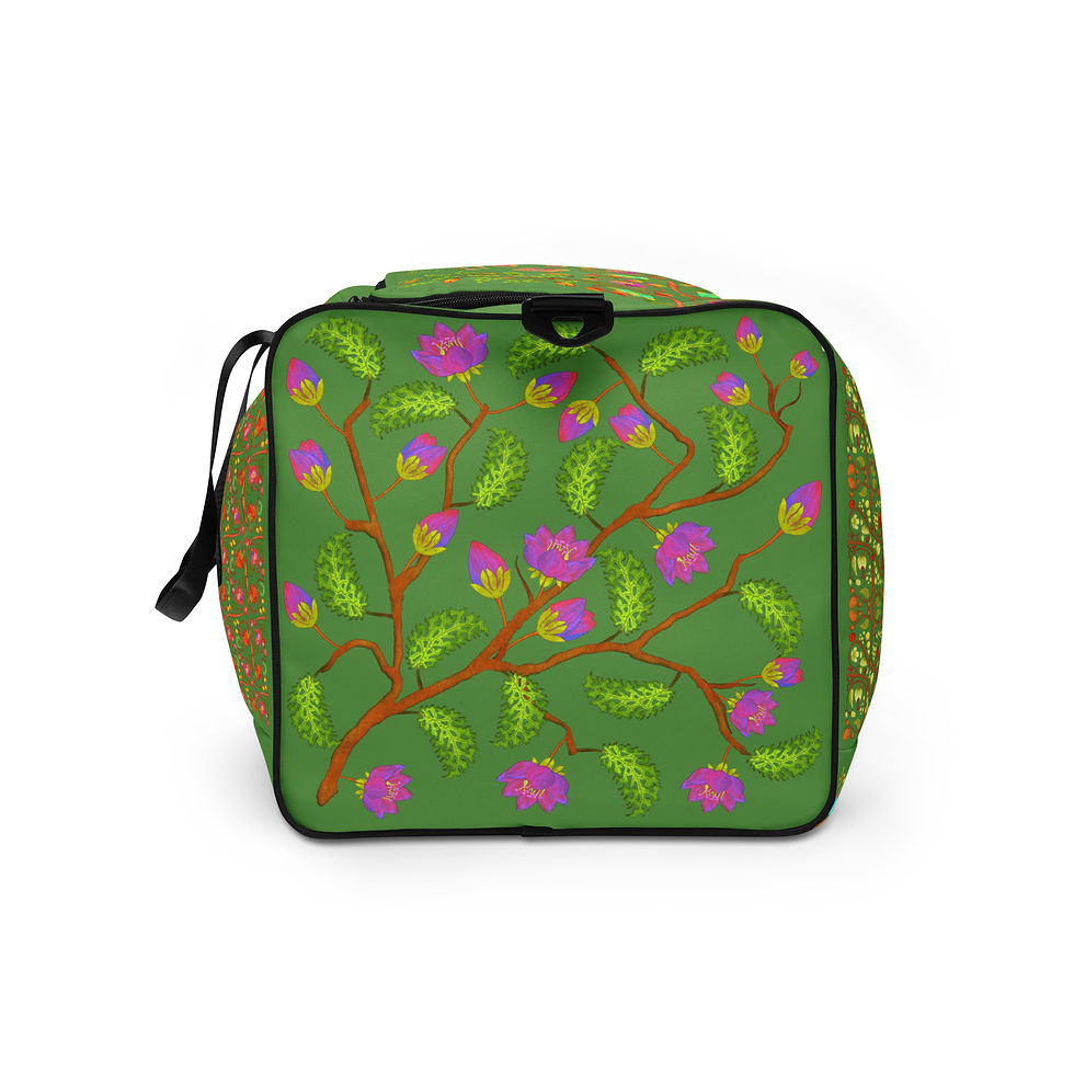 Thumbnail: Duffle bag - Hand Painted Nature Motifs on Green
