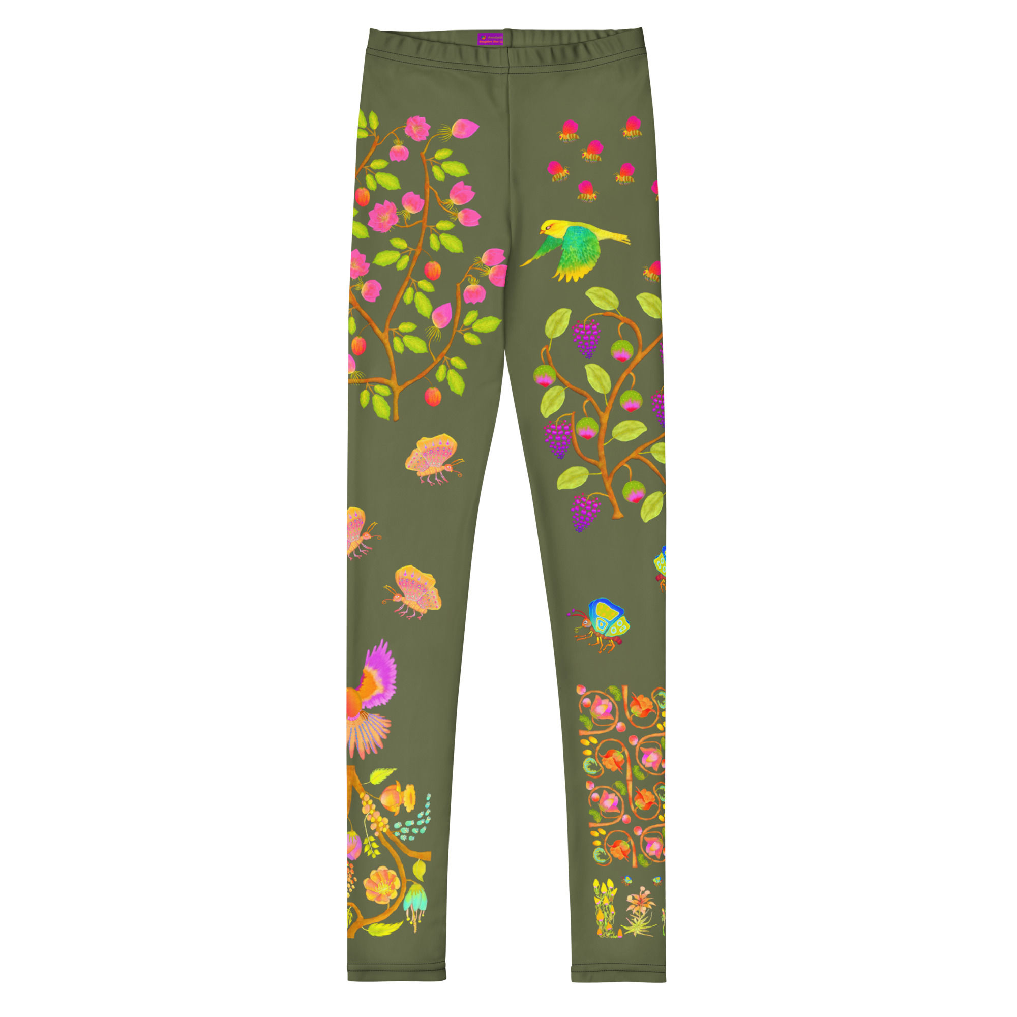 Youth Leggings - Hand Painted Nature Motifs on Saratoga