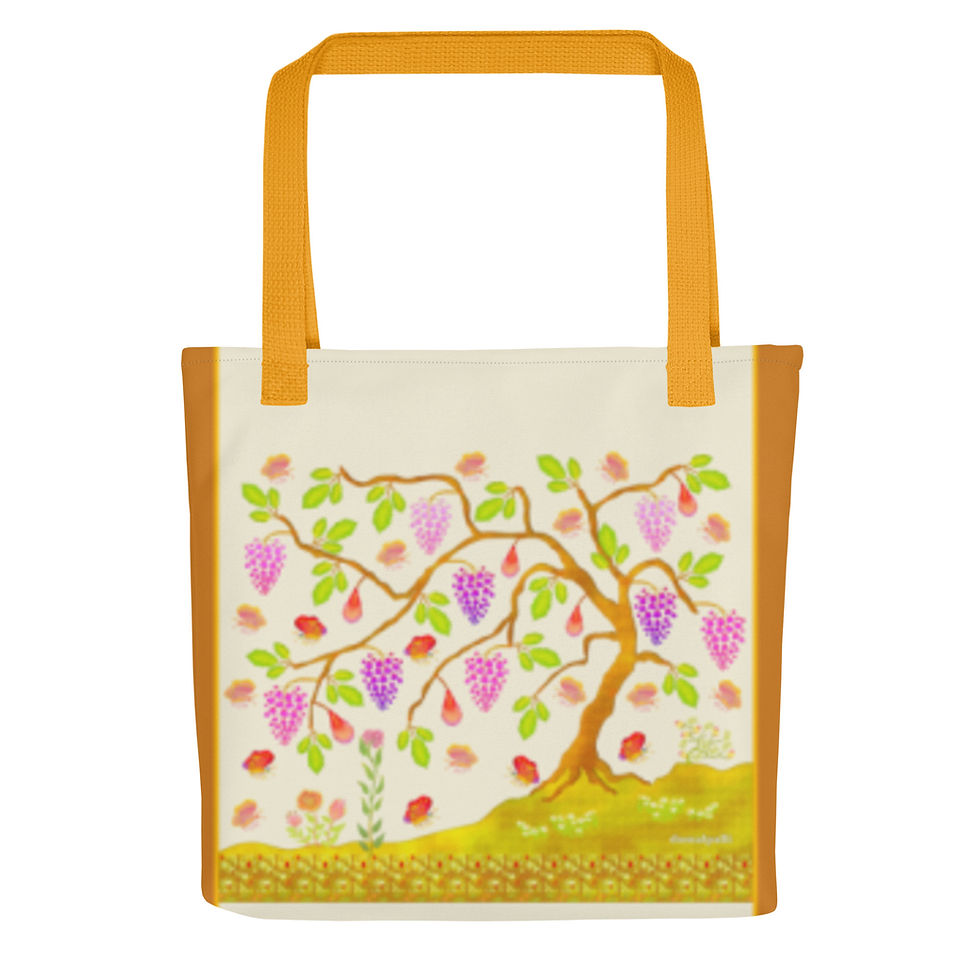Thumbnail: Tote bag - Hand Painted Nature Motifs on Apricot White
