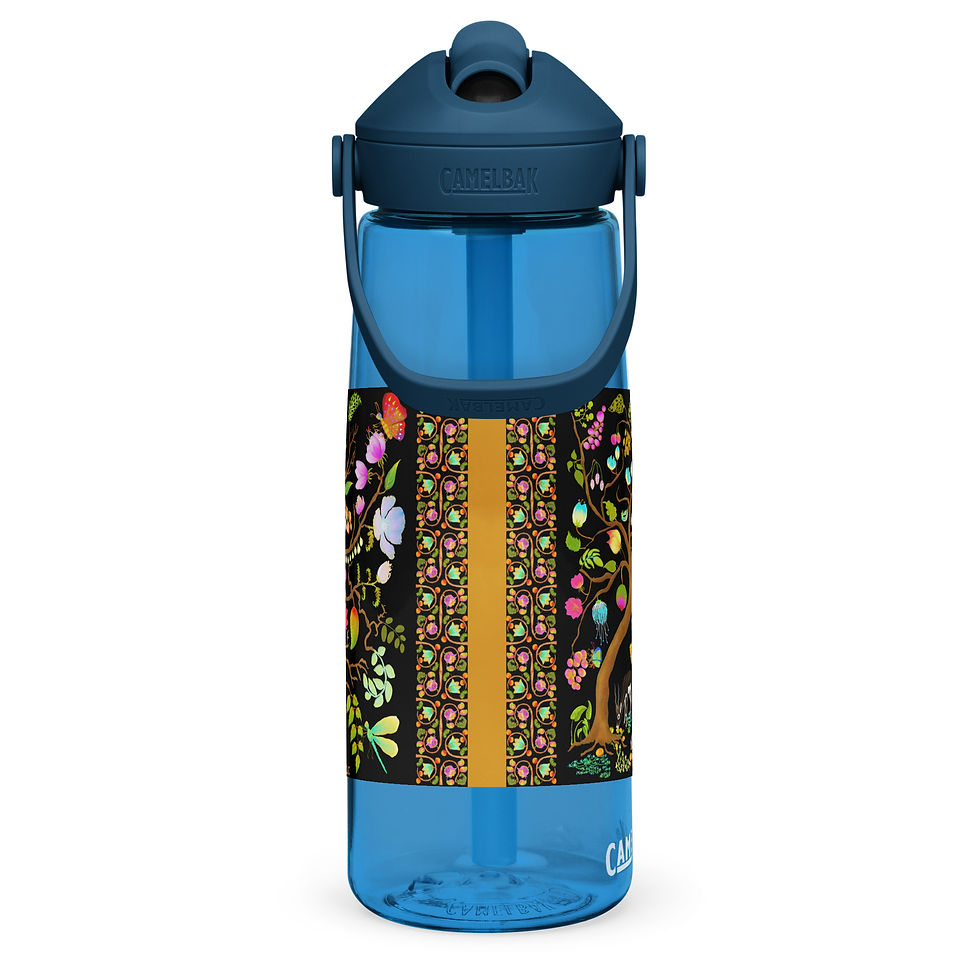 Thumbnail: Flip straw water bottle - Nature Motifs on Black