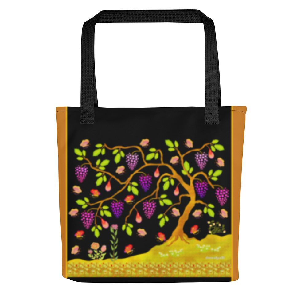 Thumbnail: Tote bag - Hand Painted Nature Motifs on Black