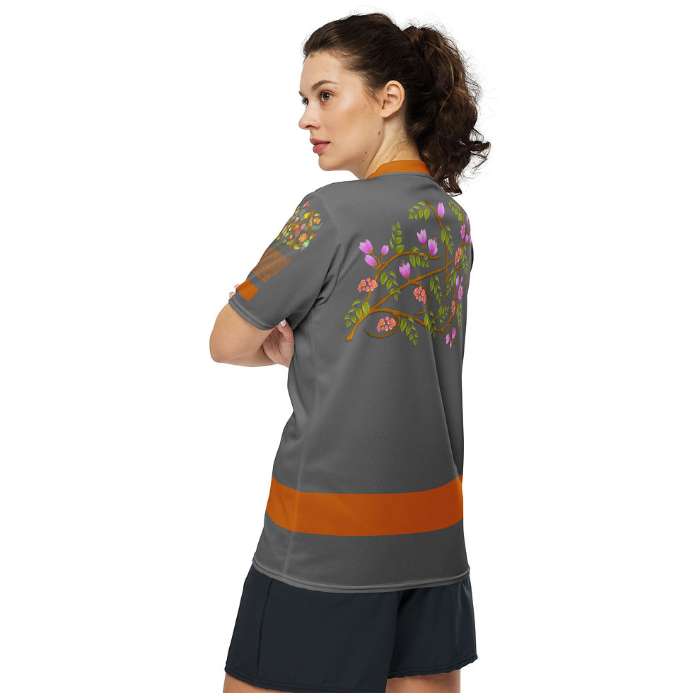 Thumbnail: Recycled unisex sports jersey - Hand painted & printed Nature Motifs on Grey