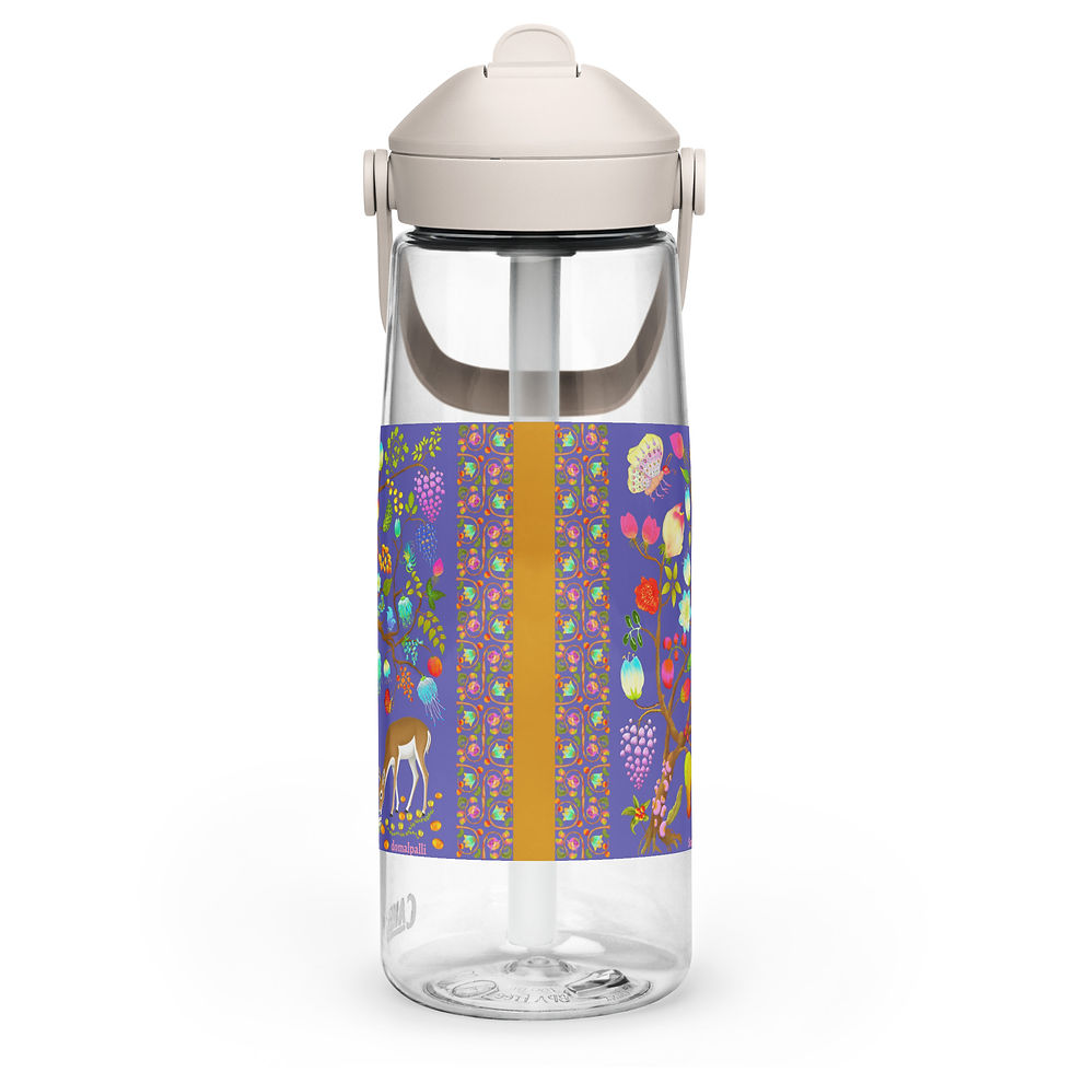 Thumbnail: Flip straw water bottle - Nature Motifs on Medium Slate Blue