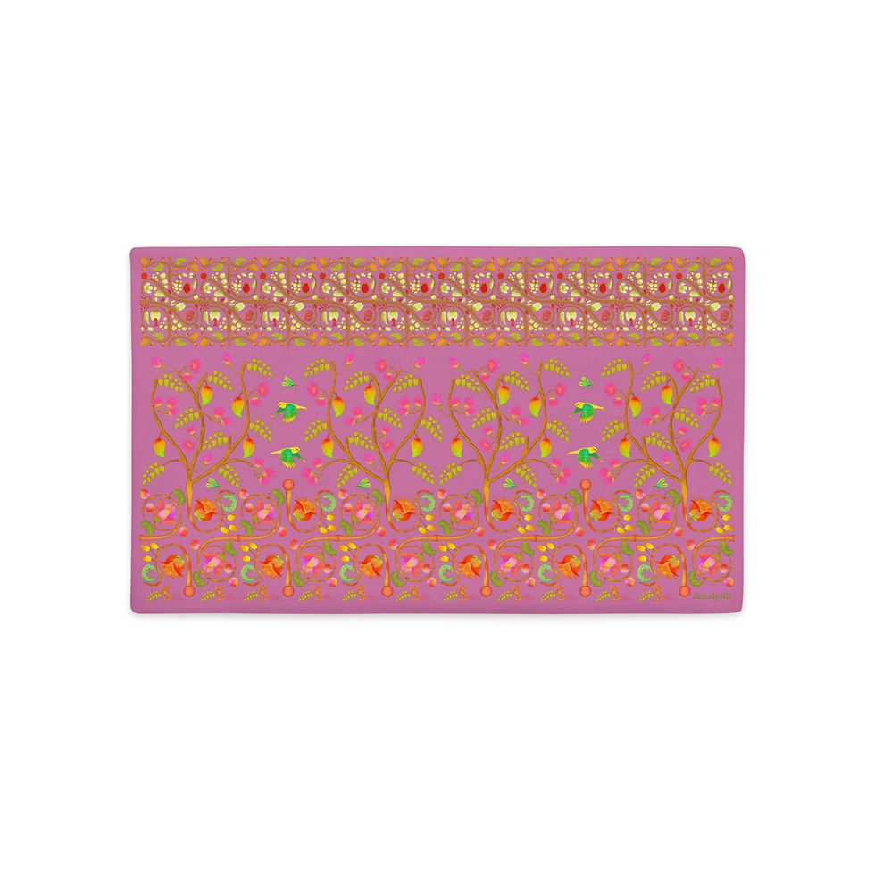 Thumbnail: Premium Rectangular Pillow Case - Hand Painted Nature Motifs on Hopbush