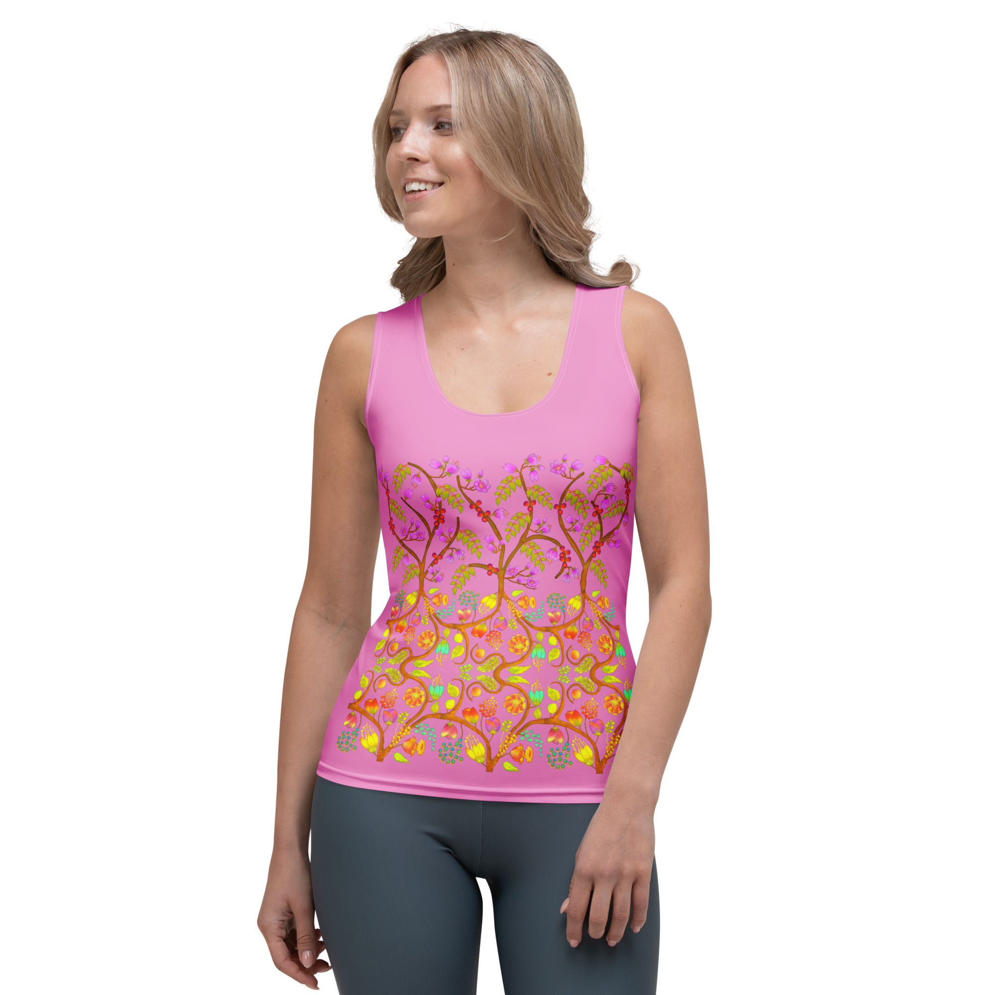 Sublimation Cut & Sew Tank Top - Painted and Printed Nature Motifs on Lavender