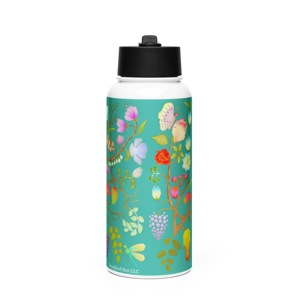 Thumbnail: Stainless steel water bottle with a straw lid - Nature Motifs on Niagara