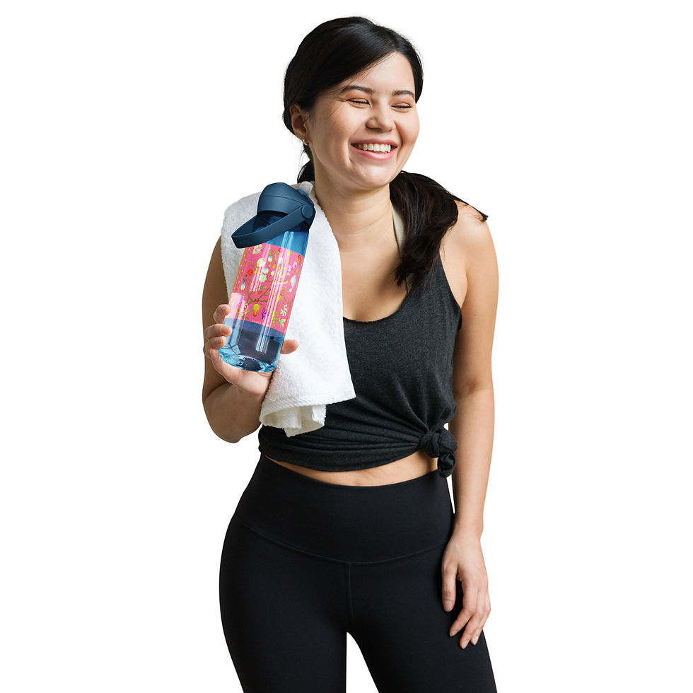 Thumbnail: Flip straw water bottle - Nature Motifs on Camouflage Pink