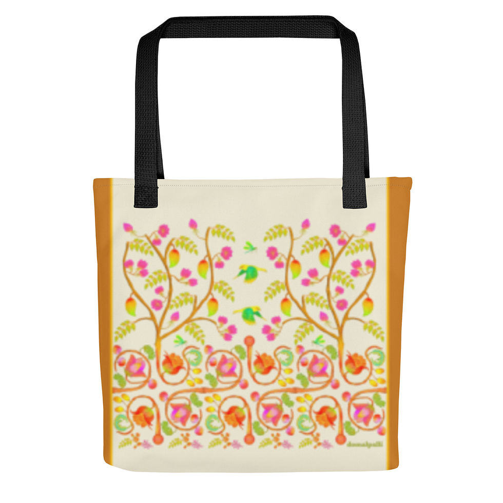 Thumbnail: Tote bag - Hand Painted Nature Motifs on Apricot White