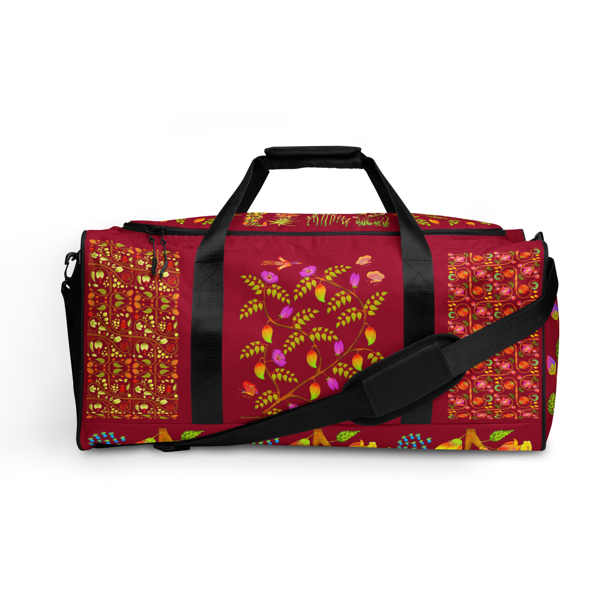 Duffle bag - Hand Painted Nature Motifs on Crimson