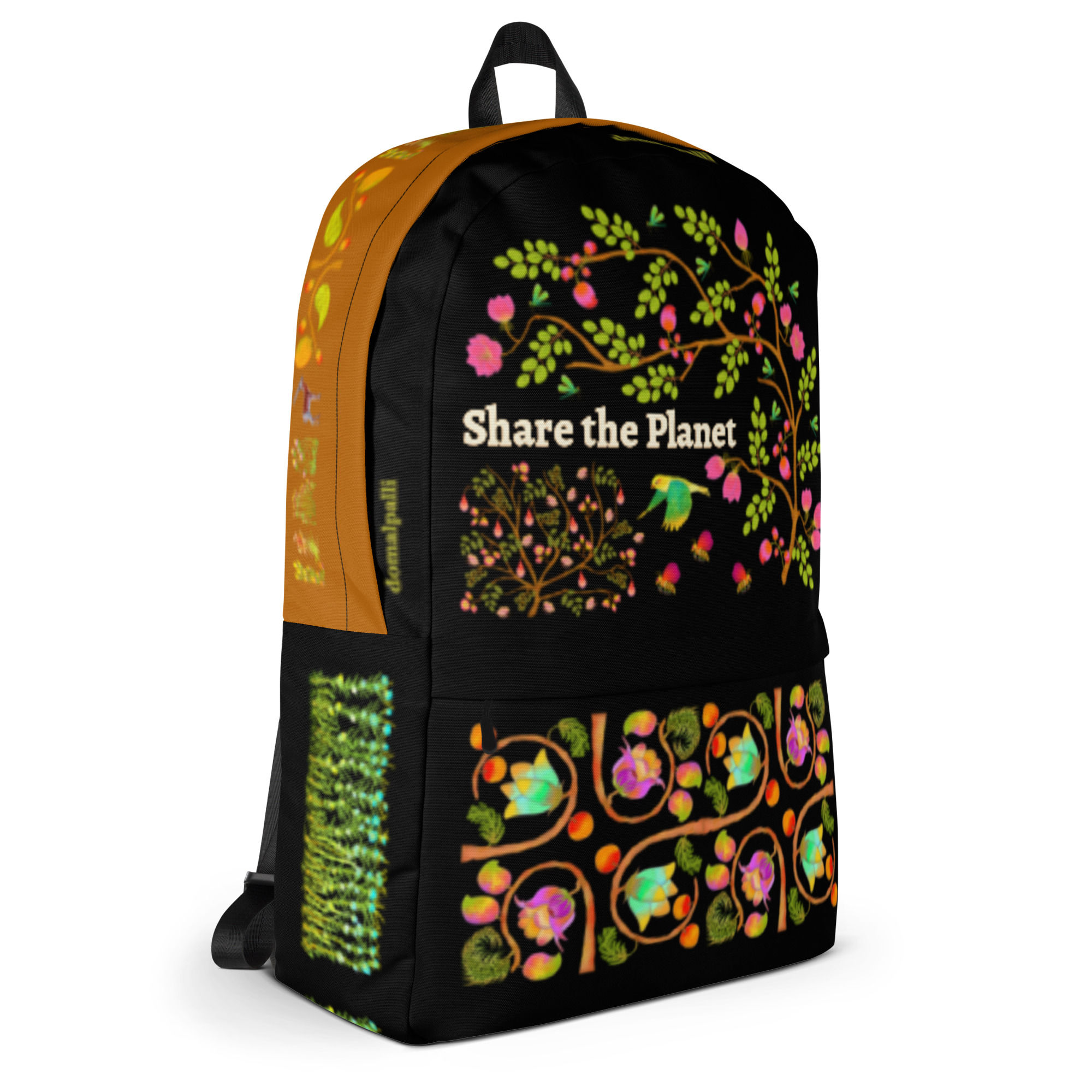 Backpack - Hand Painted Nature Motifs on Black