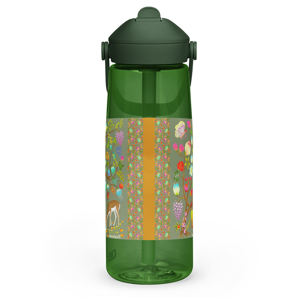 Thumbnail: Flip straw water bottle - Nature Motifs on Camouflage Green