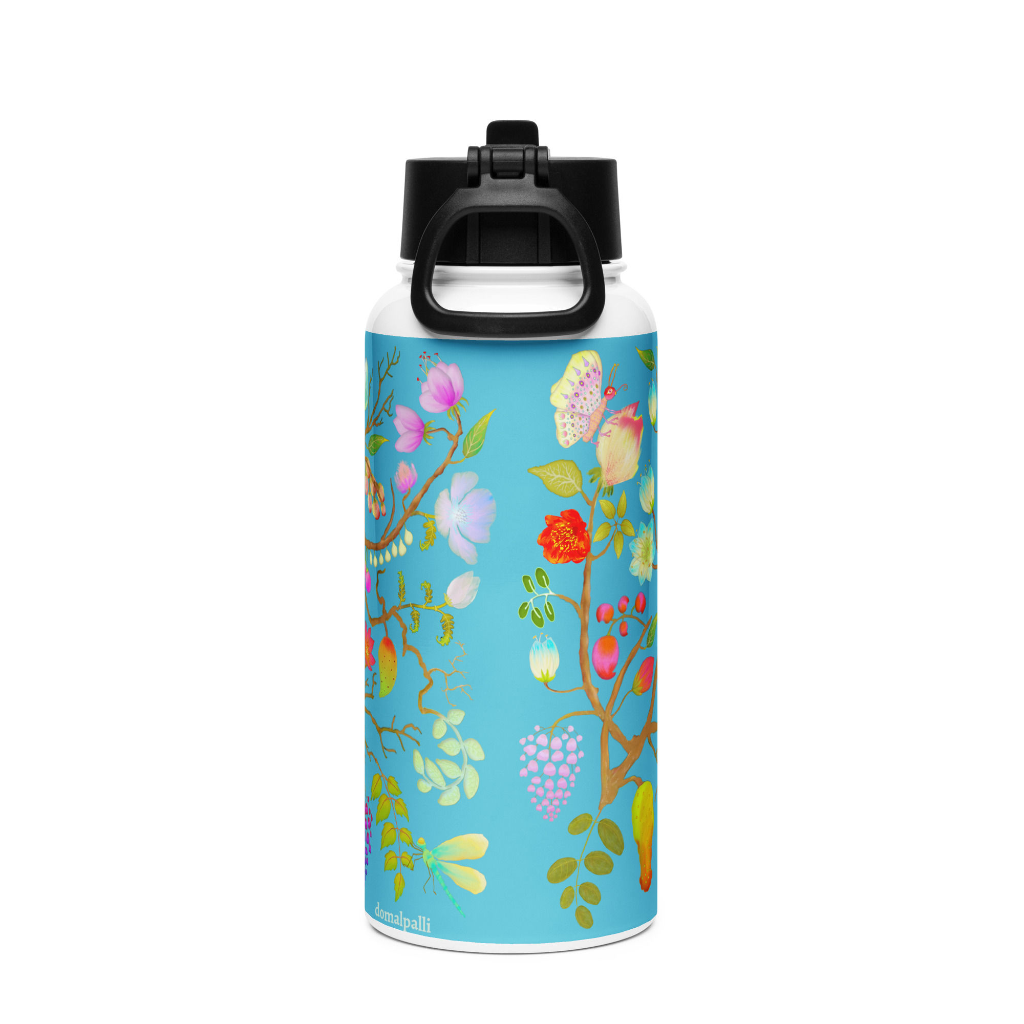 Stainless steel water bottle with a straw lid - Nature Motifs on Summer Sky