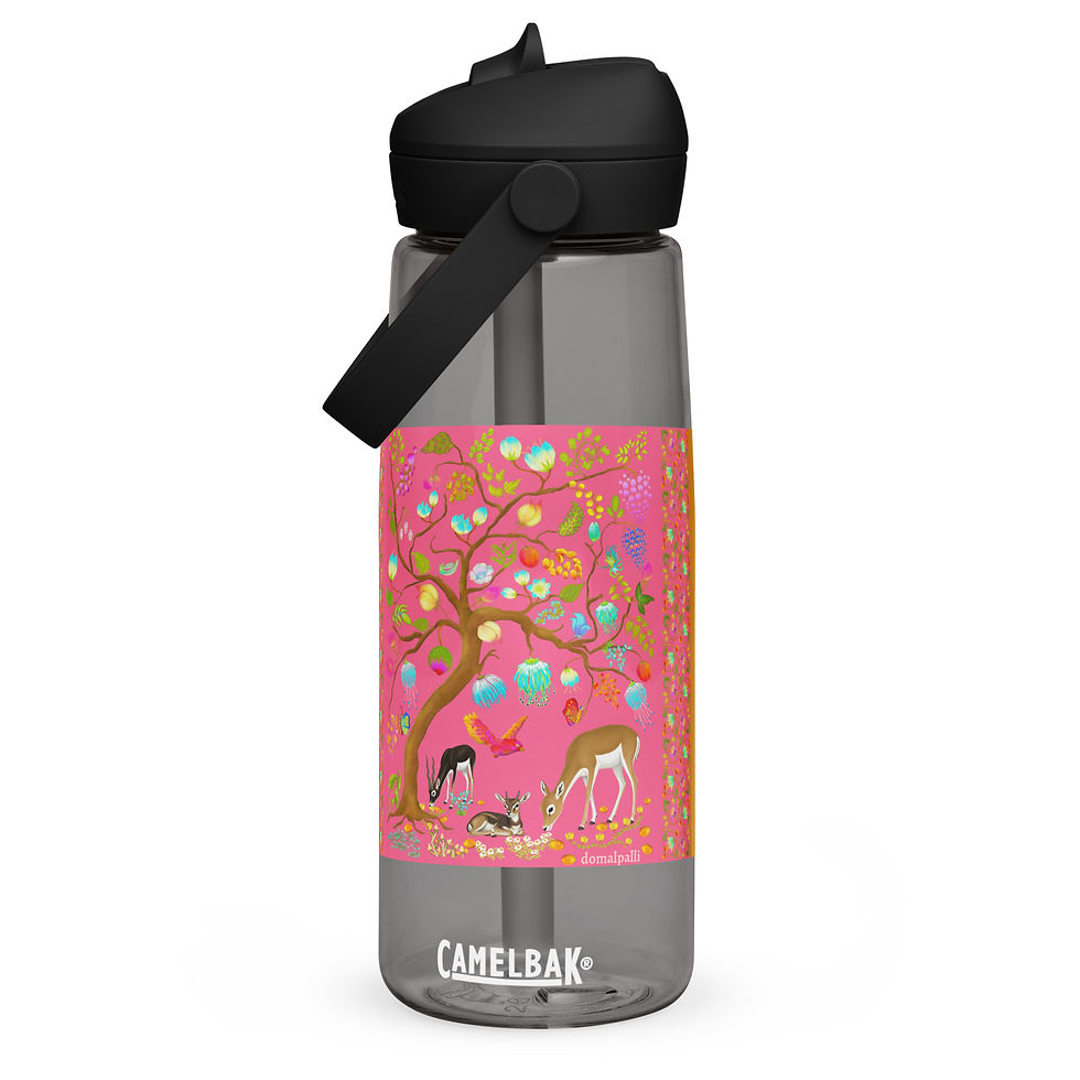 Thumbnail: Flip straw water bottle - Nature Motifs on Camouflage Pink
