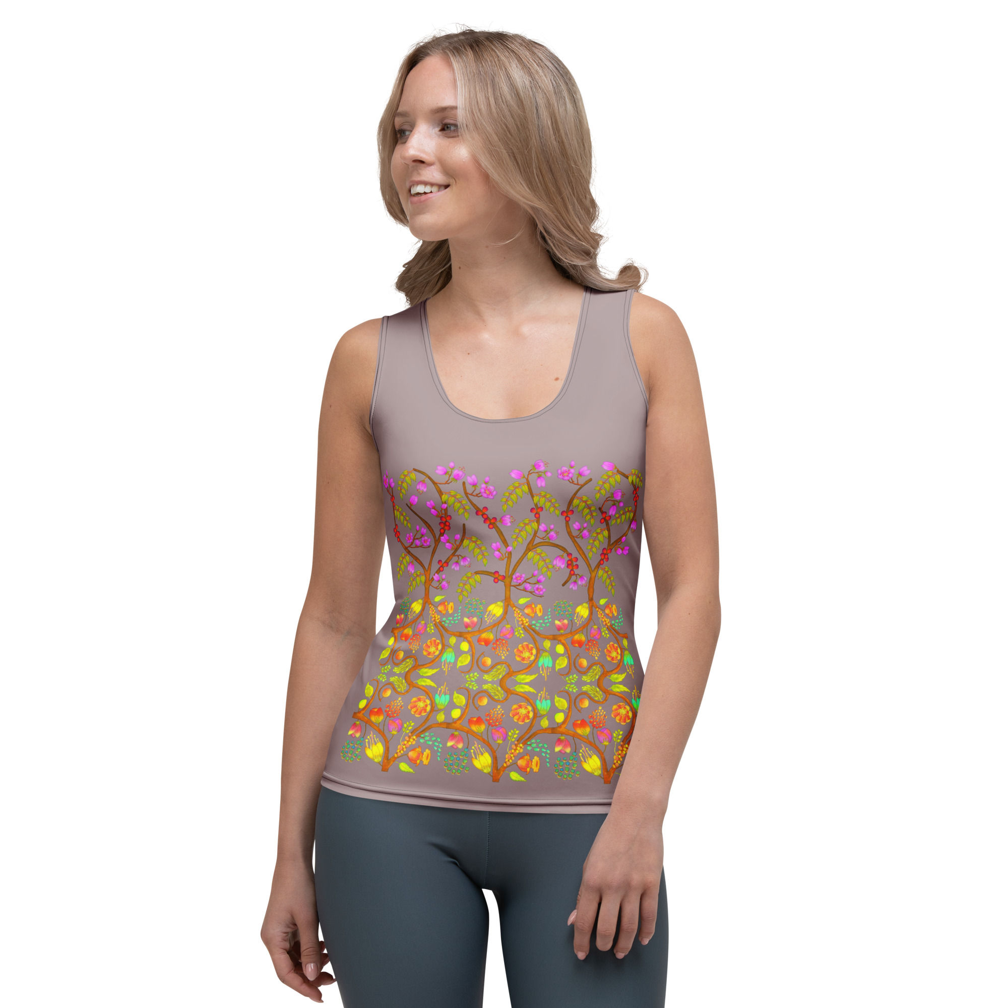Sublimation Cut & Sew Tank - Painted and Printed Nature Motifs on Careys Pink