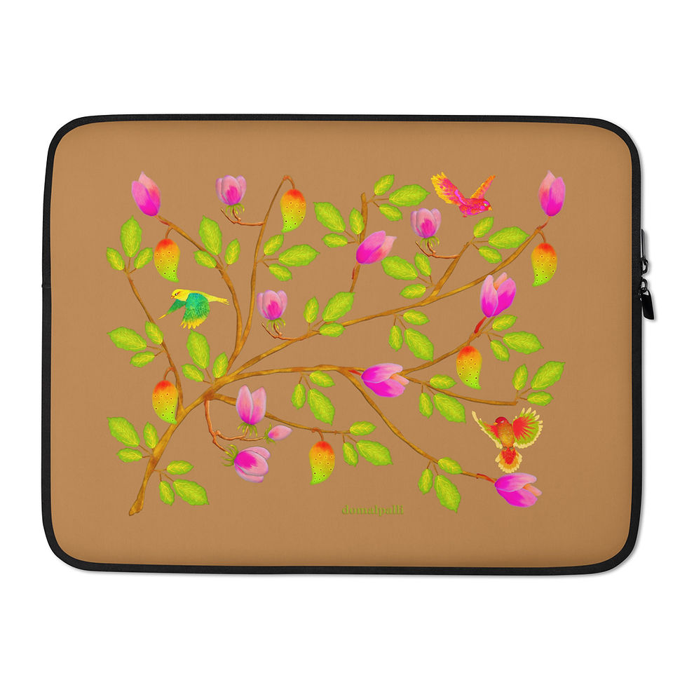 Thumbnail: Laptop Sleeve - Hand Painted Nature Motifs on Nude