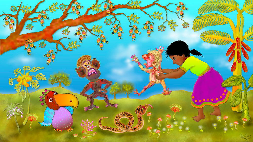 Ayan presents a baby demon to the forest council