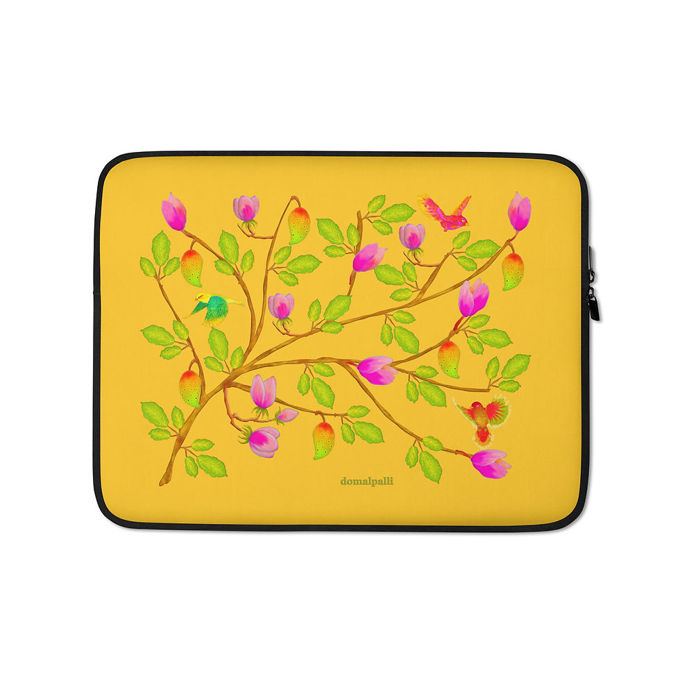 Thumbnail: Laptop Sleeve - Hand Painted Nature Motifs on Yellow