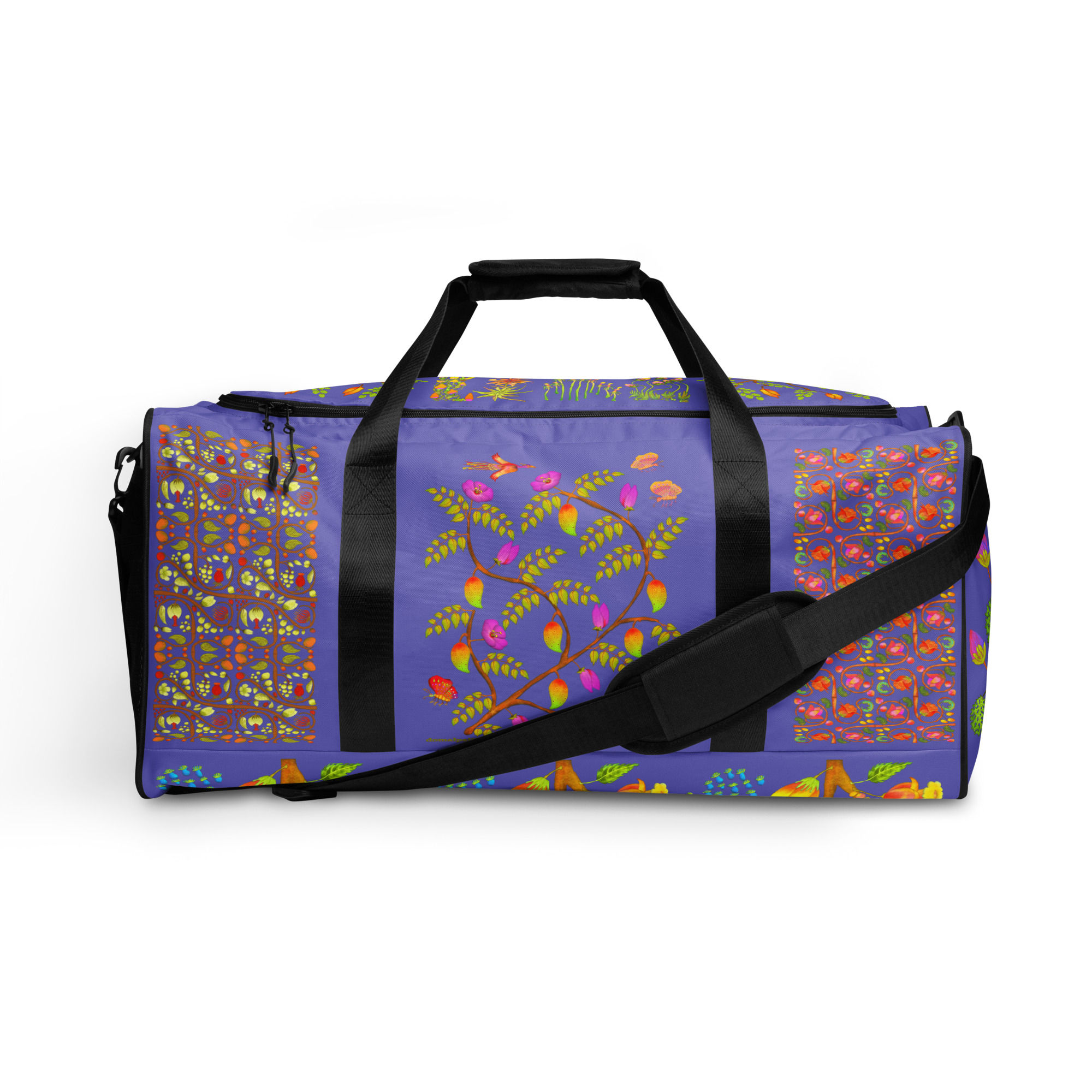 Duffle bag - Hand Painted Nature Motifs on Moody Blue