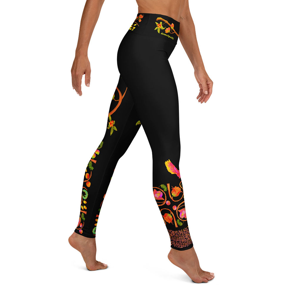 Thumbnail: Yoga Leggings - Hand Painted Nature Motifs on Black