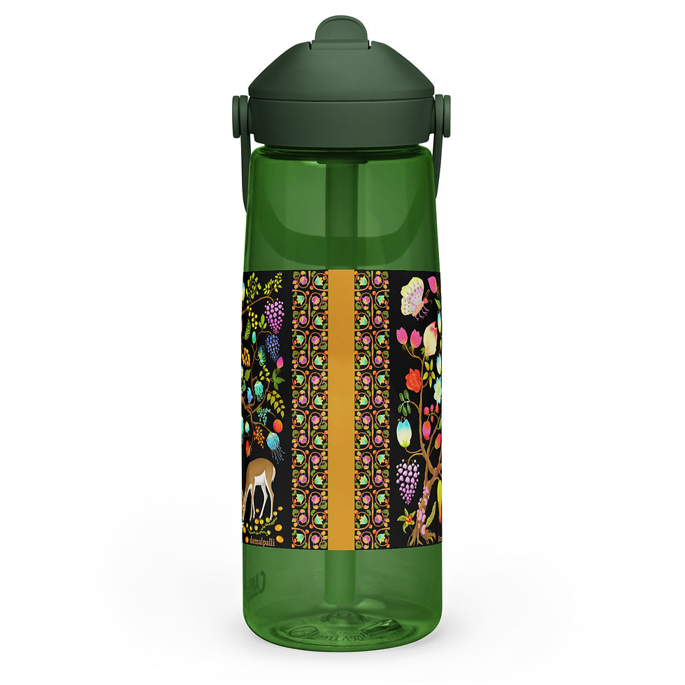 Thumbnail: Flip straw water bottle - Nature Motifs on Black