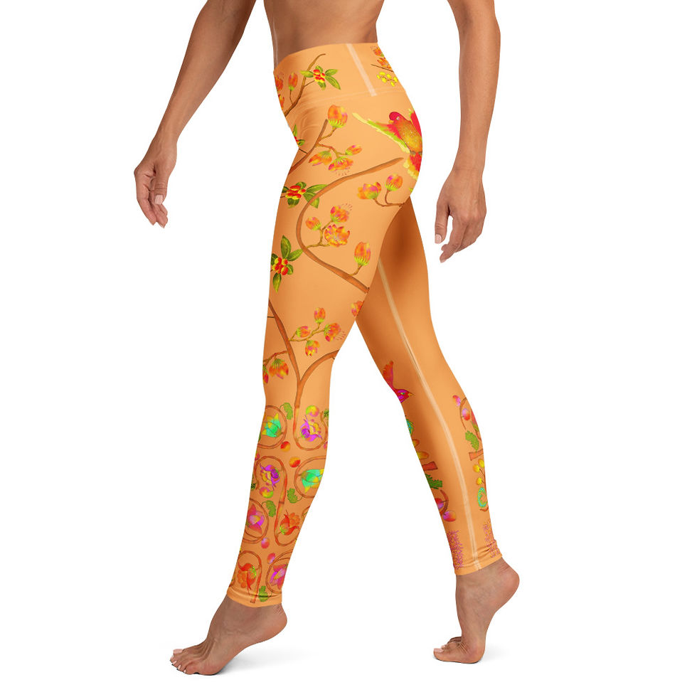 Thumbnail: Yoga Leggings - Hand Painted Nature Motifs on Texas Rose