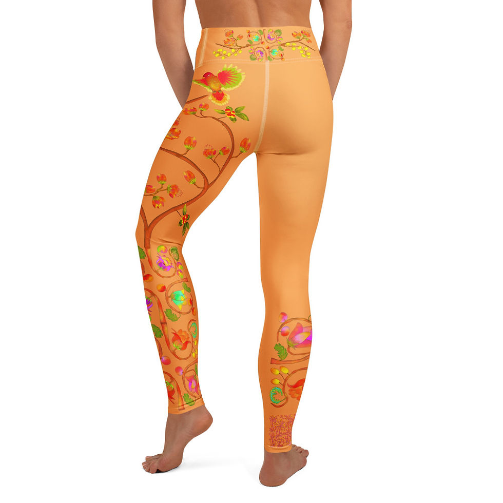 Thumbnail: Yoga Leggings - Hand Painted Nature Motifs on Texas Rose