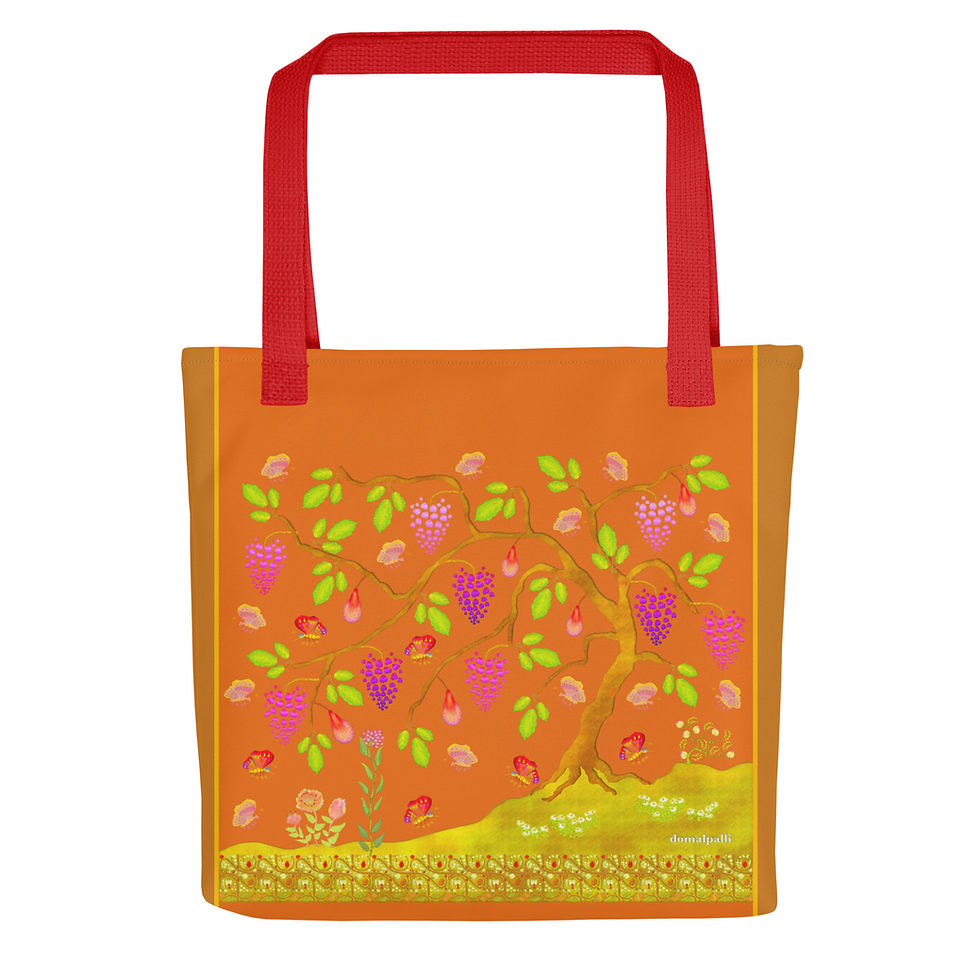Thumbnail: Tote bag - Hand Painted Nature Motifs on Mango Tango