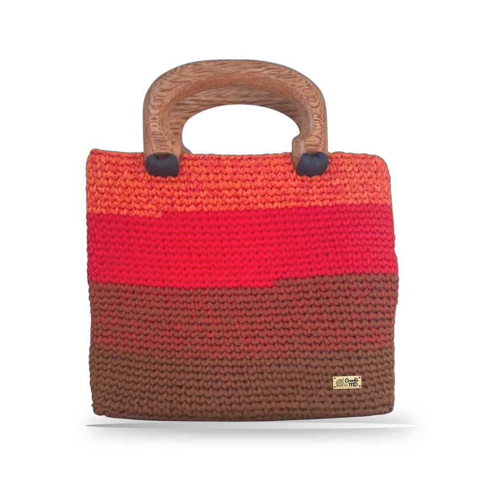 Mini bolsa de crochê preta e rosa-coral com alça, Confiance MD Création, design moderno.