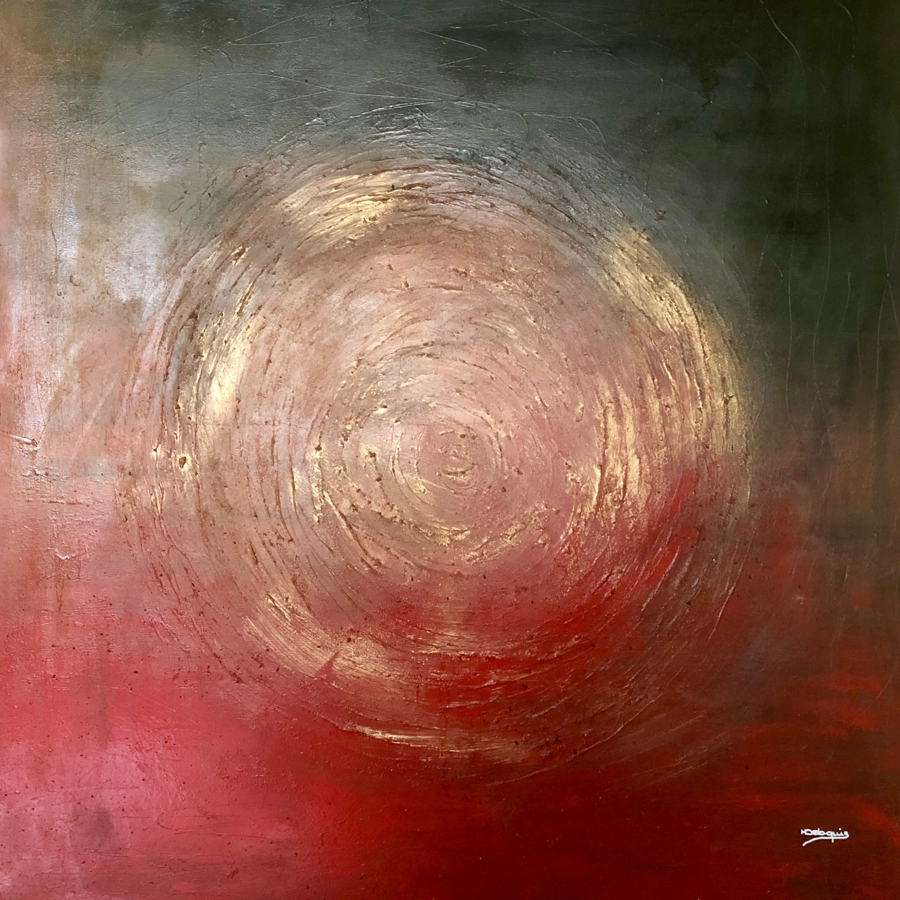 Tableau abstrait aux teintes rouges et noires. Fusion créative de Marlene Delaquis. Visitez Delaquis-art.com pour en savoir p