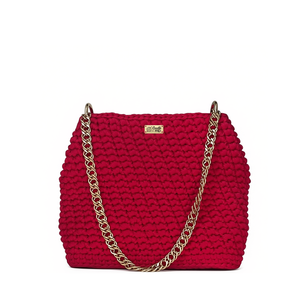 Bolsa feminina Ferveur MD Création em crochê fúcsia vibrante com corrente metálica