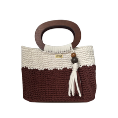 Bolsa feminina Ancrage MD Création em crochê branco creme & marrom.