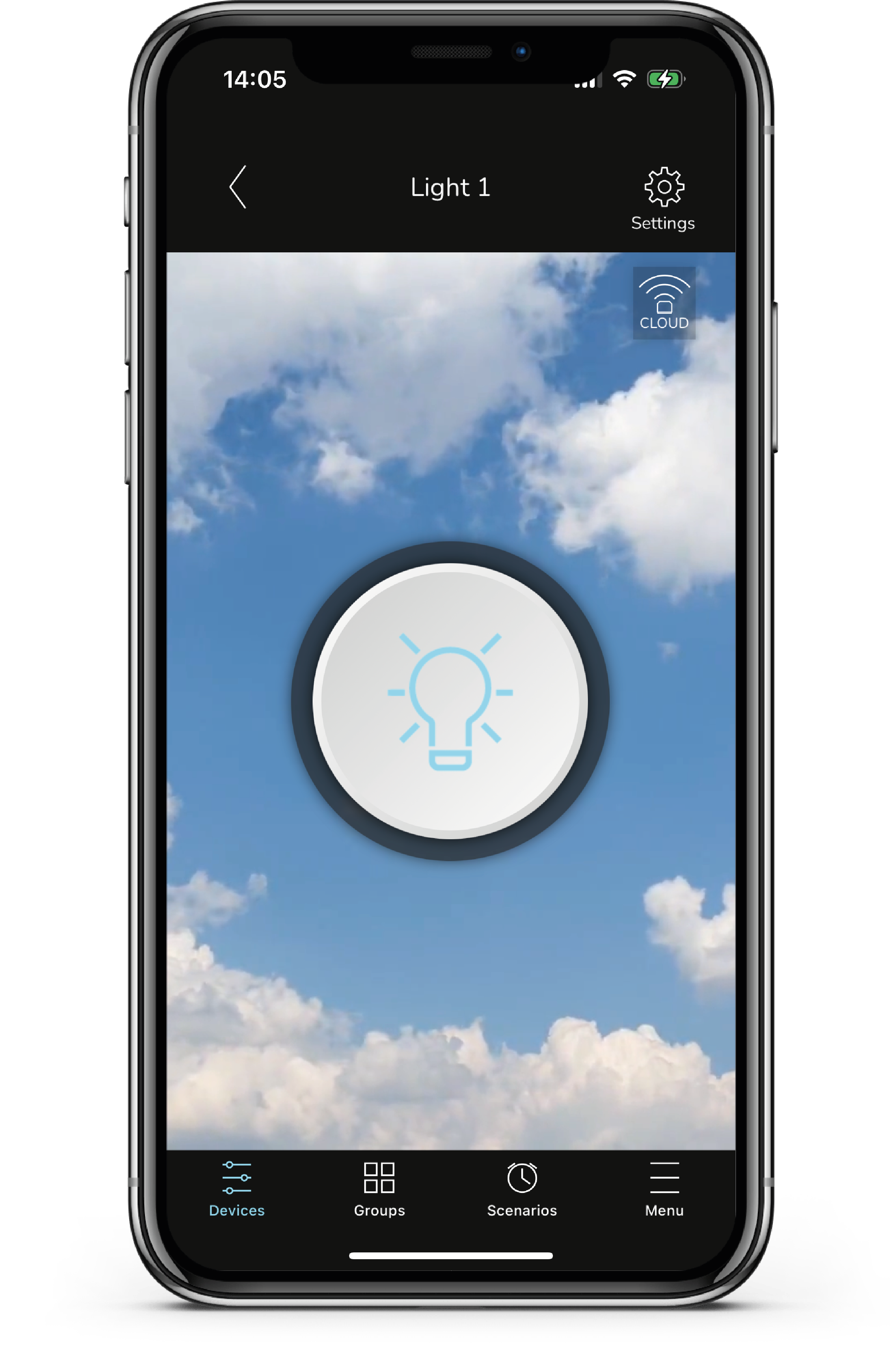 ADC app interface demonstrating single-touch light control functionality
