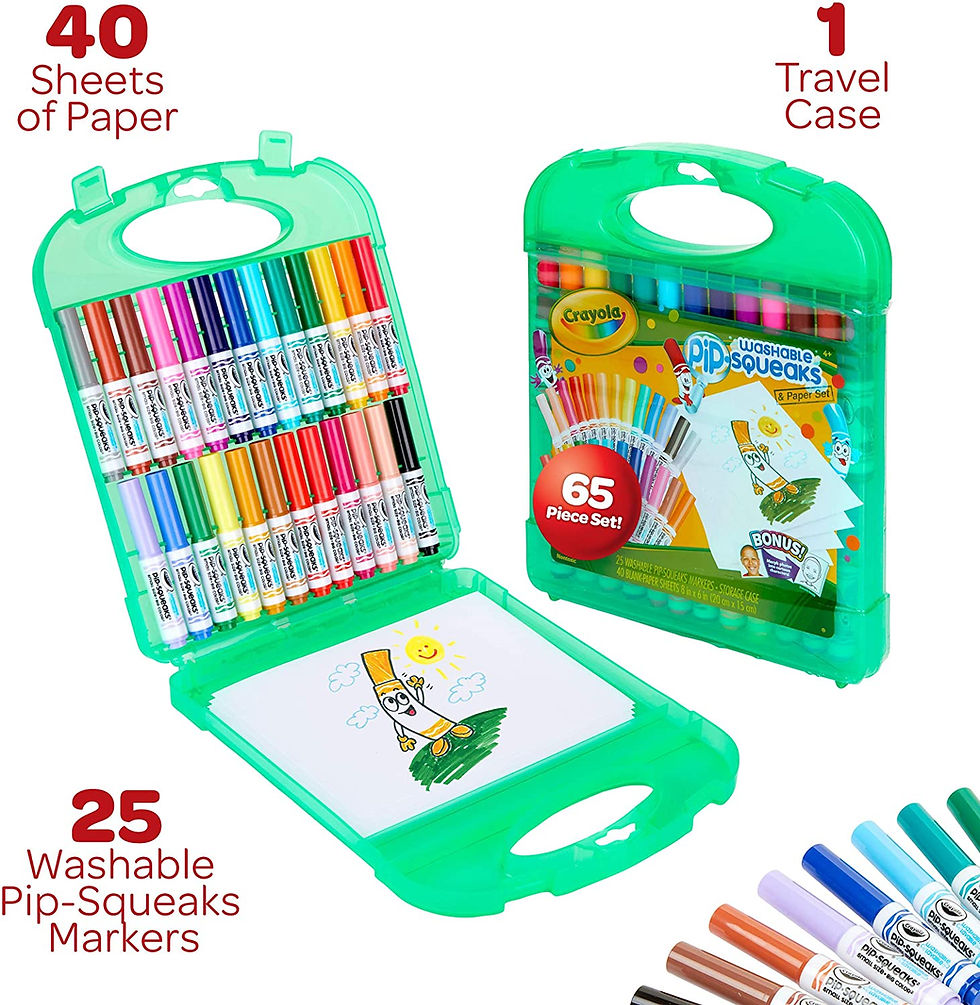 Green travel case with complete marker set for kids. Case opened and case closed.